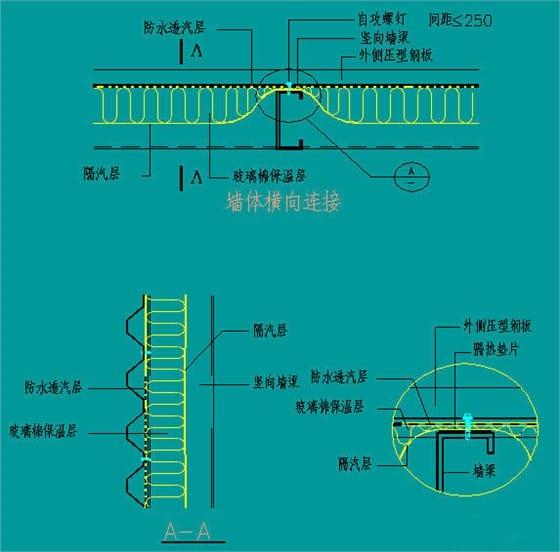 复合保温墙体(横向排板)构造三维图